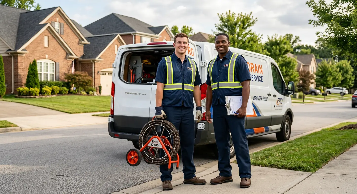 Sewer and drain service team with equipment ready for work in Shelbyville